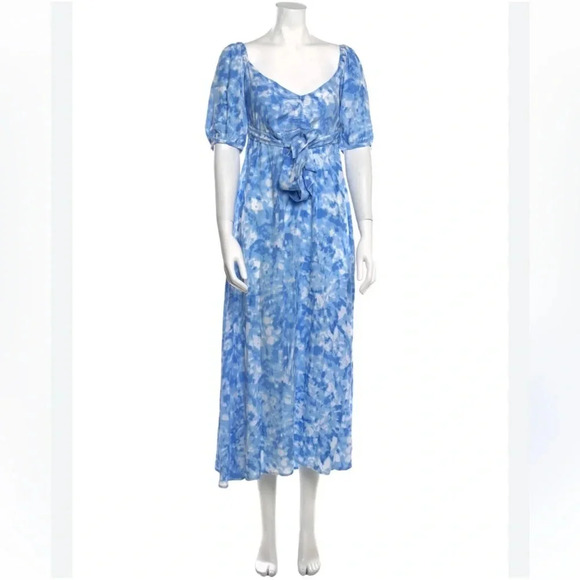 Faithfull the Brand Charlize Midi Dress in Blue Roos Tie Dye Cloudscape Size S - Picture 1 of 10